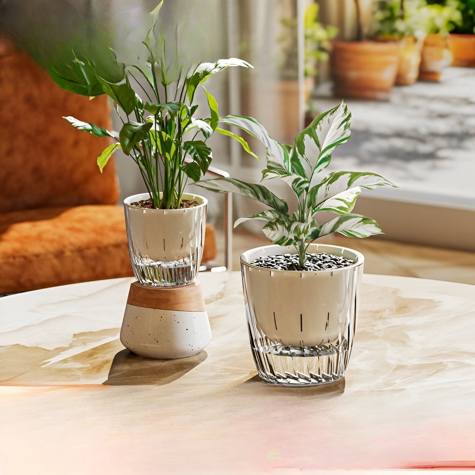 HydroGlow Kruka - 2-pack Självvattnande Bordsväxtkrukor