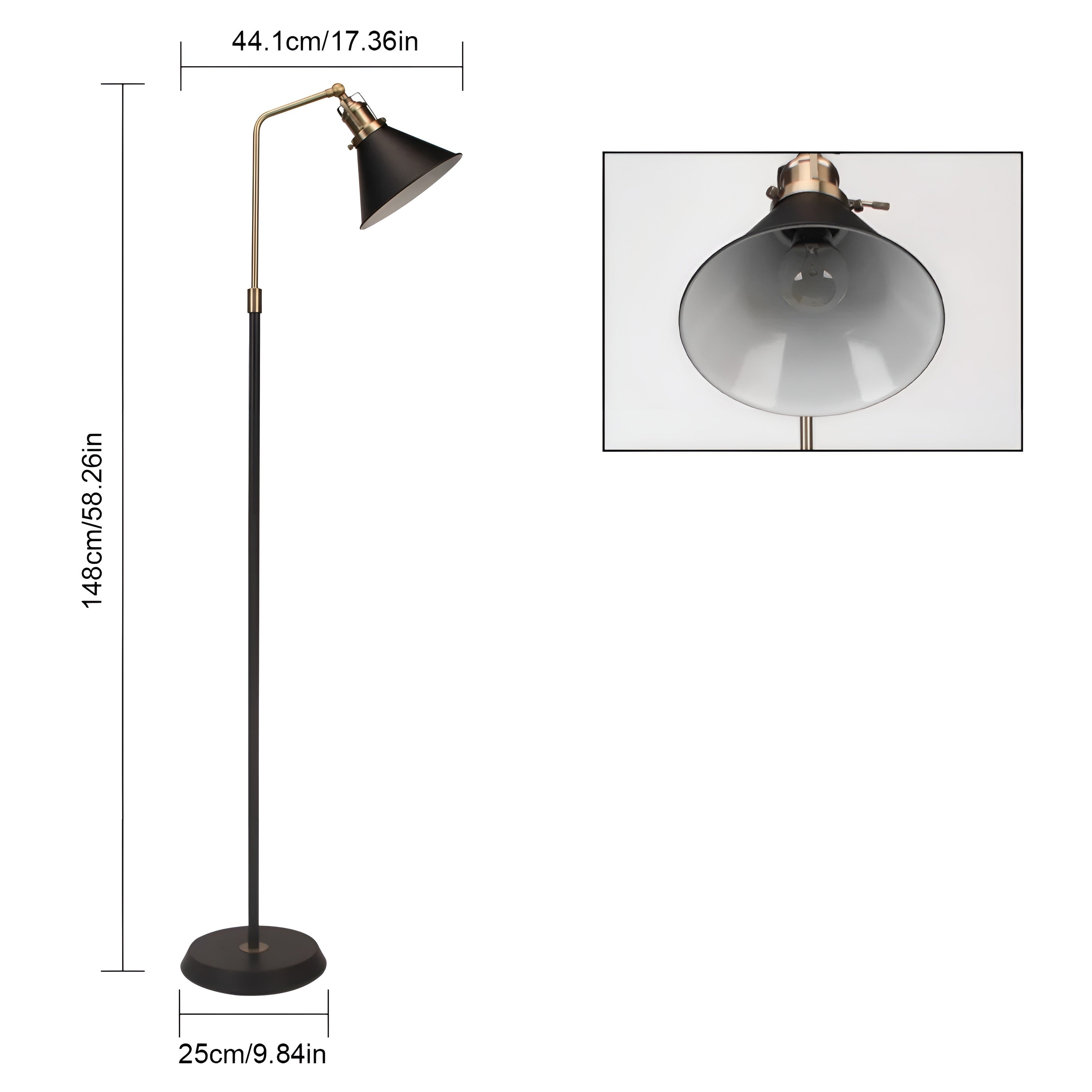 Metallgolvlampa – Svart med guldaccenter | Industriell design