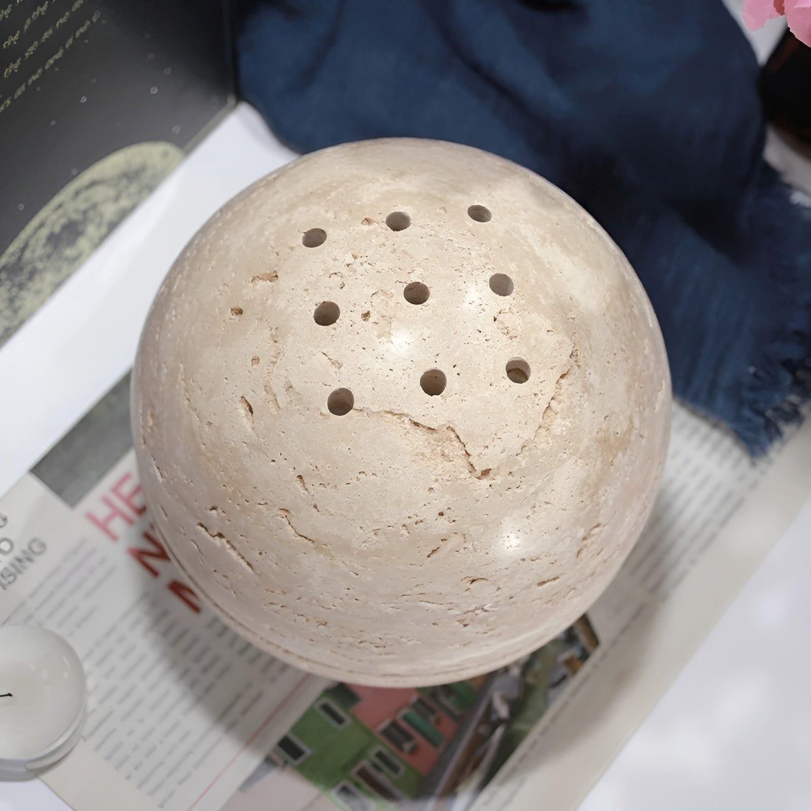 StoneHaven Rökelsehållare - Modern Travertin Rund Ornament Rökelsehållare