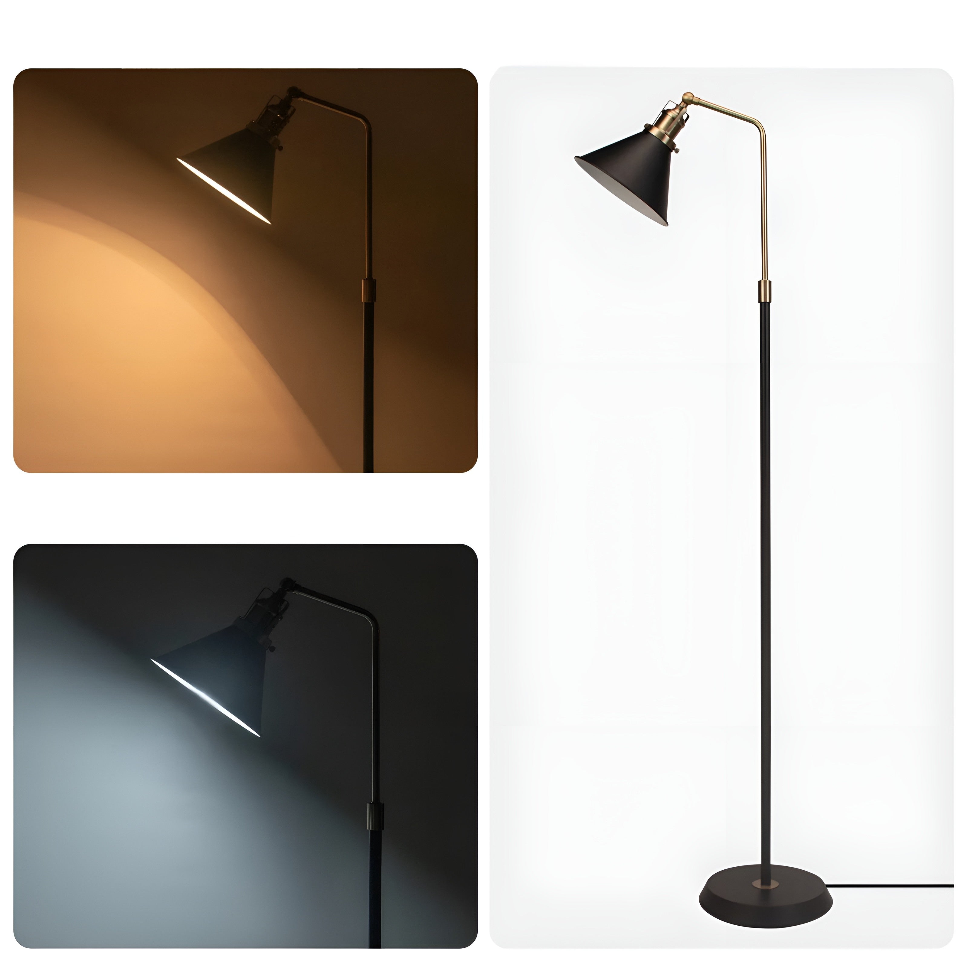 Metallgolvlampa – Svart med guldaccenter | Industriell design