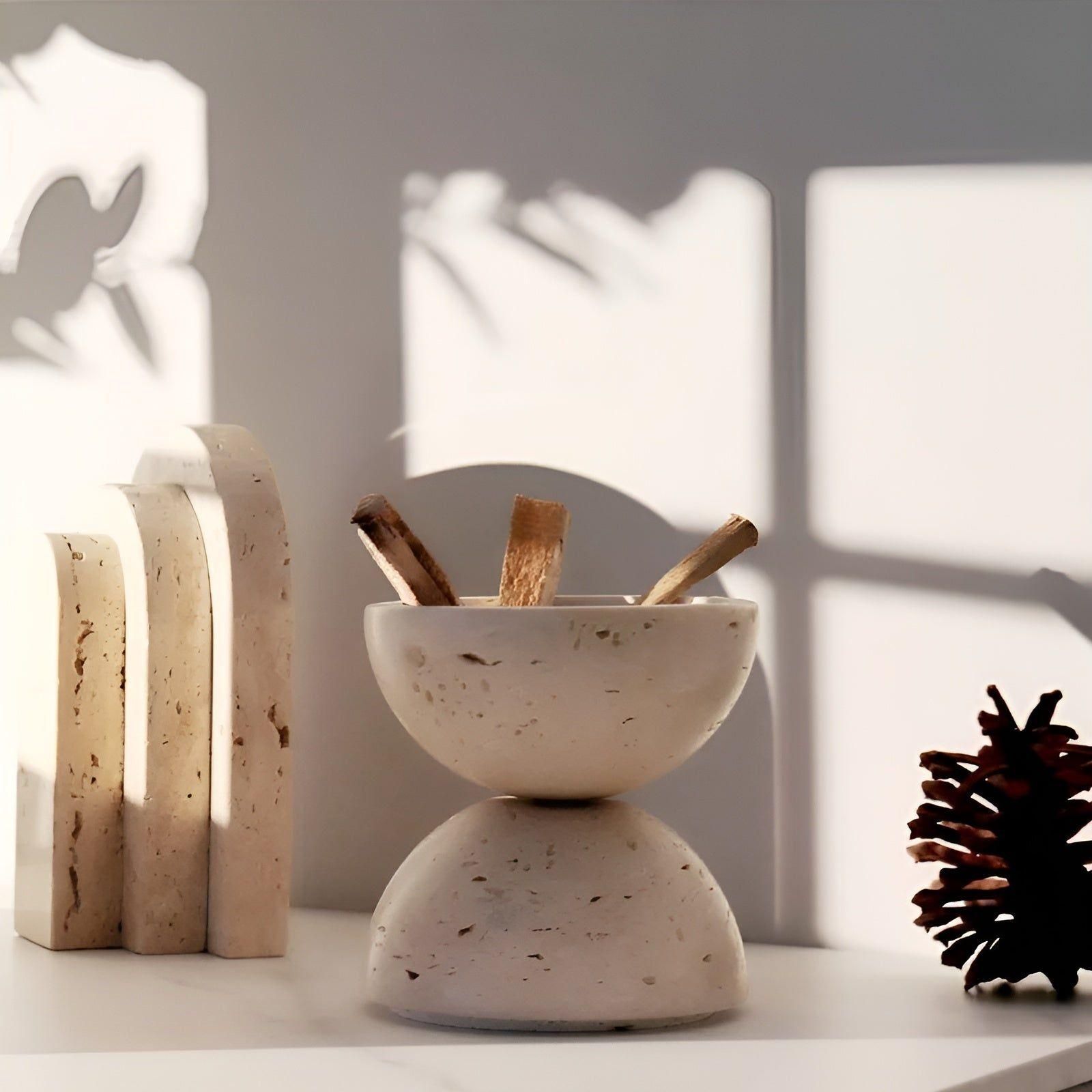 StoneHaven Rökelsehållare - Modern Travertin Rund Ornament Rökelsehållare