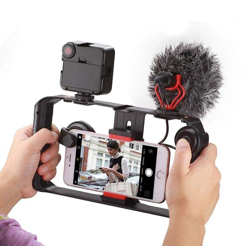 Smartphone Video Rig Stabilizer med Ljus – Smidig Filminspelning & Belysning för Mobil Filmning