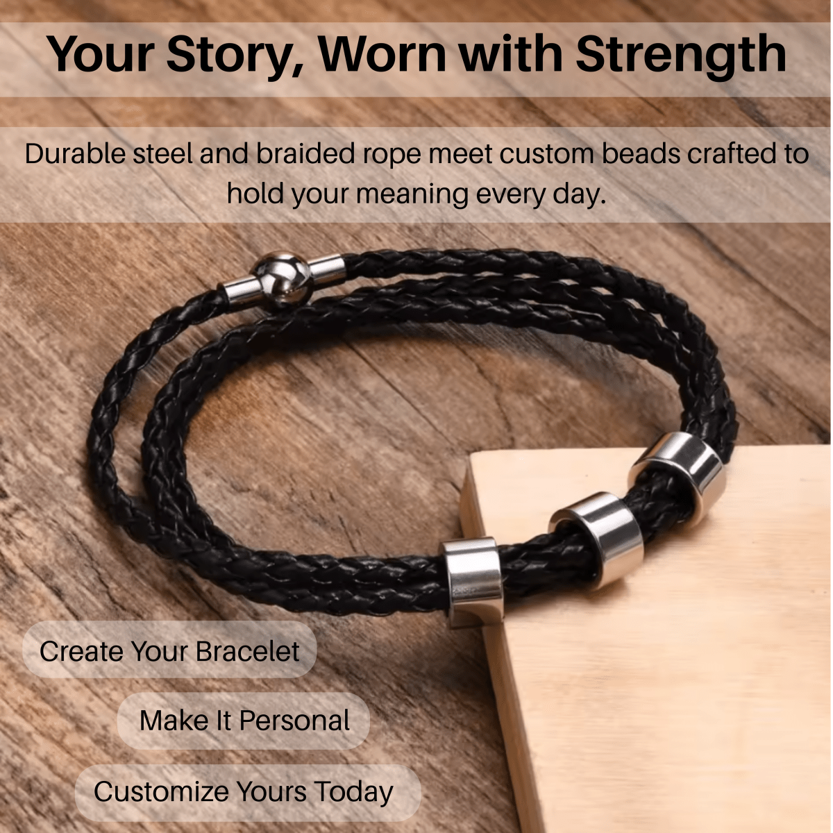 NAMVIO – Flätad herrarmband med individuella namnkulor