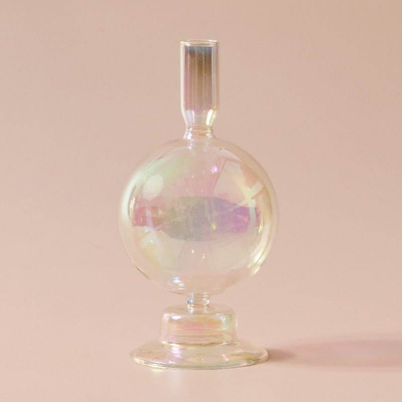 Nordiska iriserande ljushållare i robust glasstil