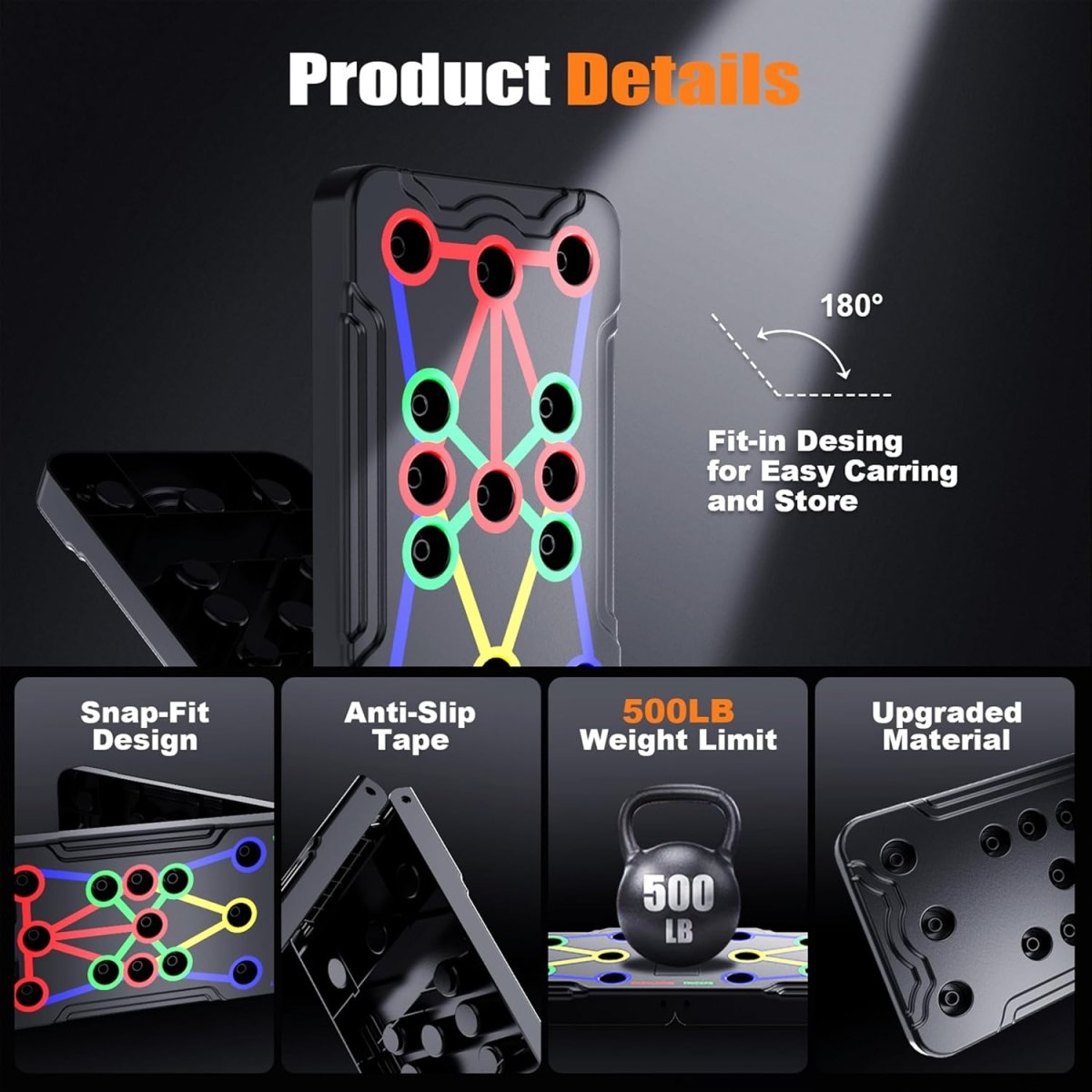 Powerflex Armhävnings-träningsbräda - Färgkodad bröst-, axel- och triceps-träning - Hållbar och bärbar design - Alla fitnessnivåer