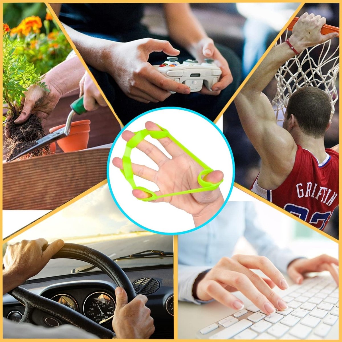 Powergrip Handförstärkarset - 6-delad greppstyrketränare - Karpaaltunnelsåtehämtning - Stärkning av fingrar, handled och underarmar