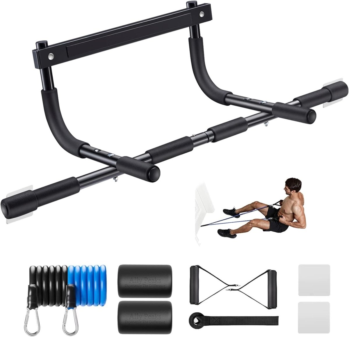 PowerGrip Pull-up Bar - Heavy Duty Door Pull-up Bar - 200 kg Kapacitet - Multi-Grepp för Full Överkropp Träning