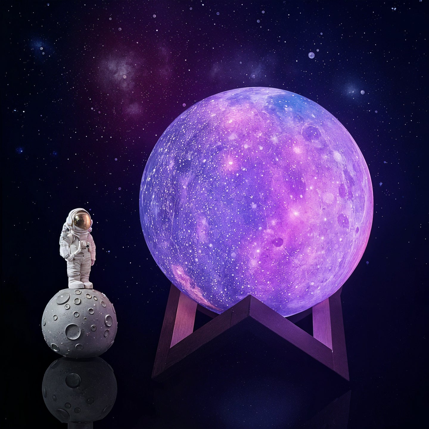 Färgförändrande månlampa med trähållare och fjärrkontroll