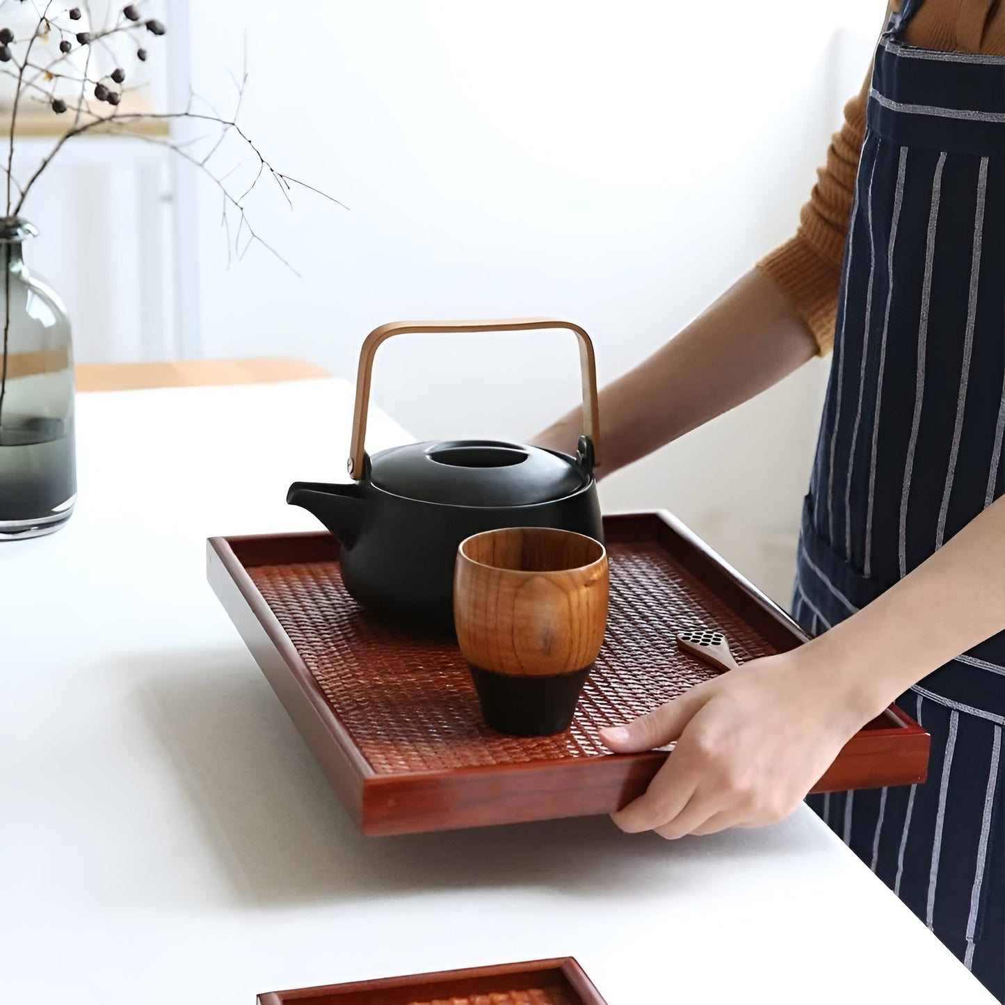 Wooden serving tray – Japansk stil | Perfekt för att servera te ceremonier