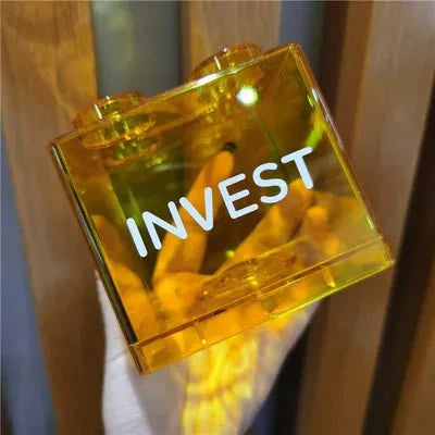 Genomskinlig Byggblock Pengarbox - Rolig Plast Sparkonto