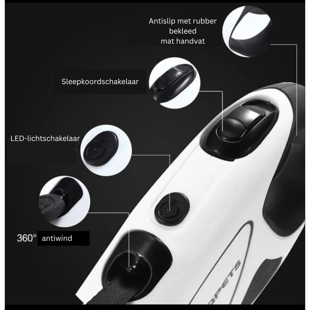 SAFEPAW – LED utdragbar hundkoppel med automatisk uppdragning & halkfritt handtag
