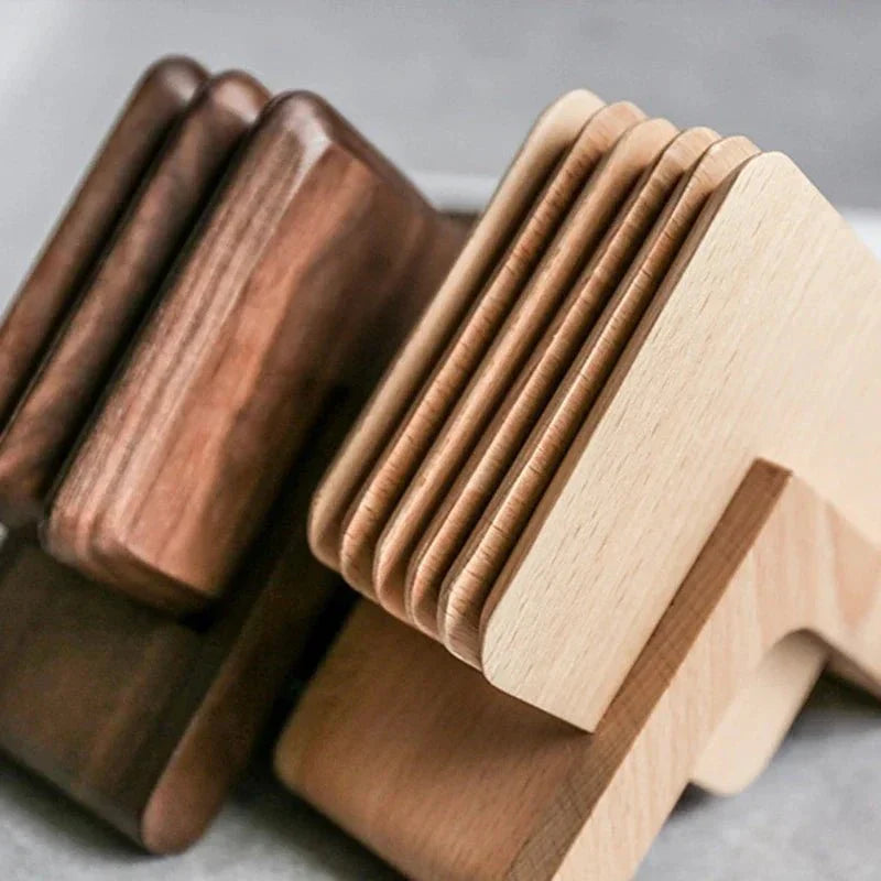 Sex Dela Valnöt Underlägg Set - Miljövänlig Trästil