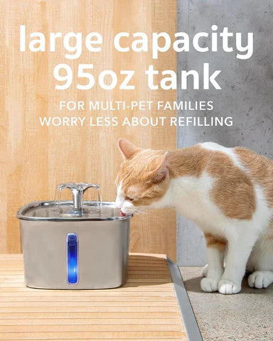 Luxora Rostfritt Stålfats Kattvatten Fontän med Filter