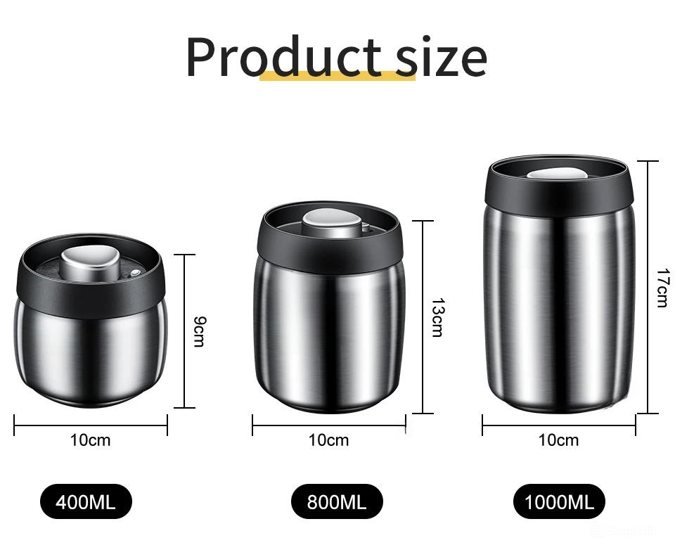 Royallure Vakuumförseglad Kaffe-böna Förvaringsbehållare 304 Rostfritt Stål Burk