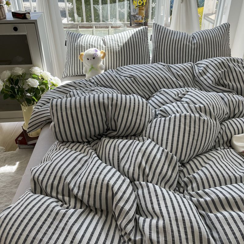 Enfärgad Seersucker Enkel Sängkläder Set