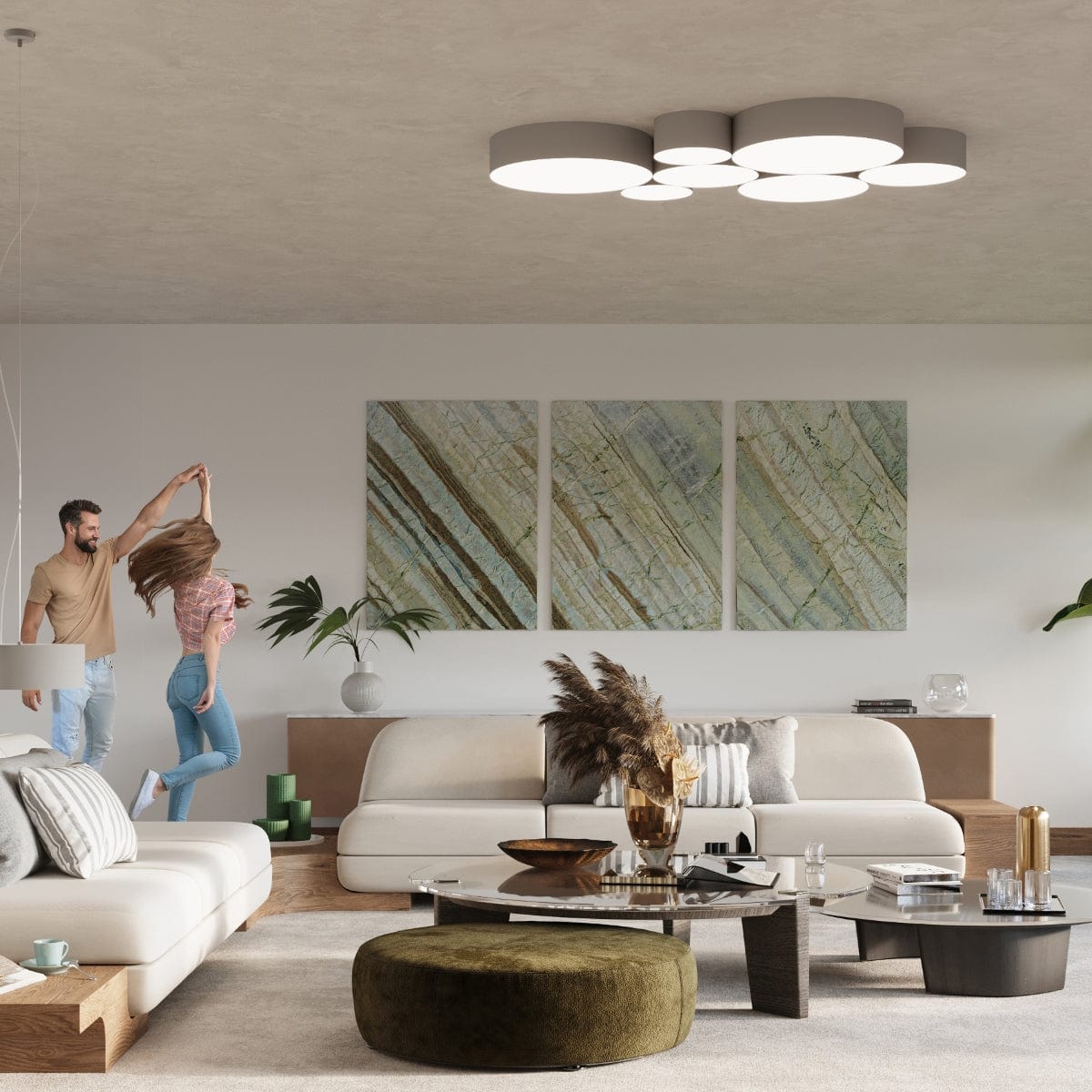 Arena Grey Taklampa - 3x E27 LED - Modern PVC Design - 45x45x11 cm