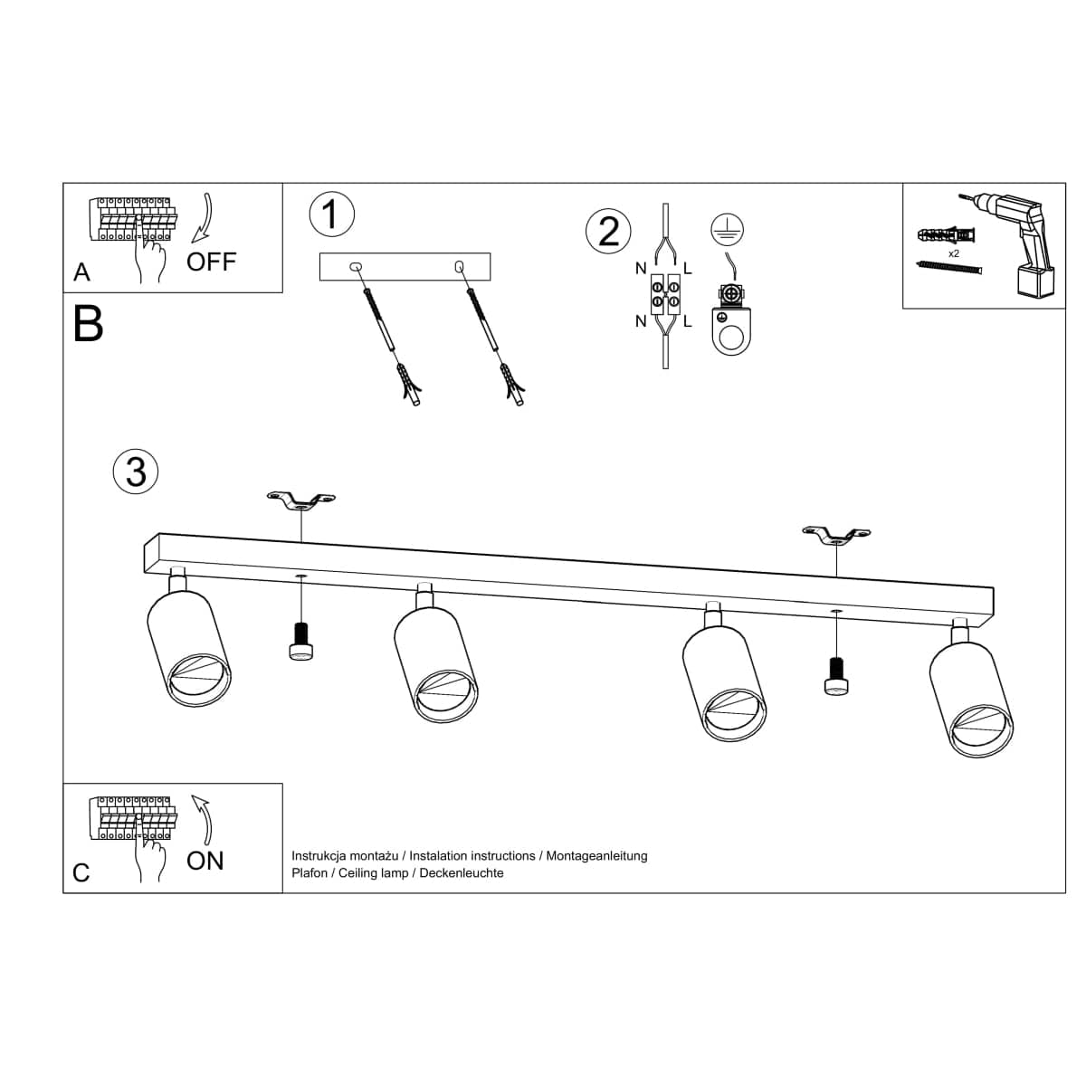 Taklampa Berg 4 Naturligt Trä - Trä Takljus - Fyra Rörliga Lampskärmar - Varm och Stilig Belysning - Kompatibel med GU10 Ljuskällor