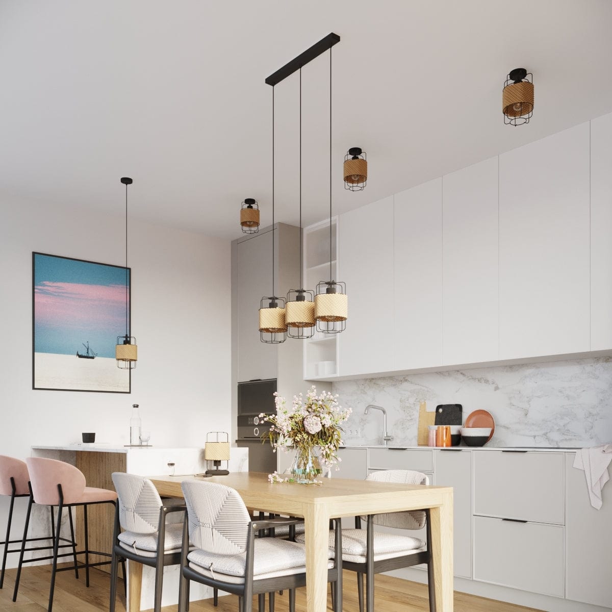 Gizur Taklampa - Modern Loft Stil - Svart Stål och Naturligt Trä - Varmt Ljus med Dekorativ Glödlampa - Mångsidig för Alla Interiörer - Unik Design Accent
