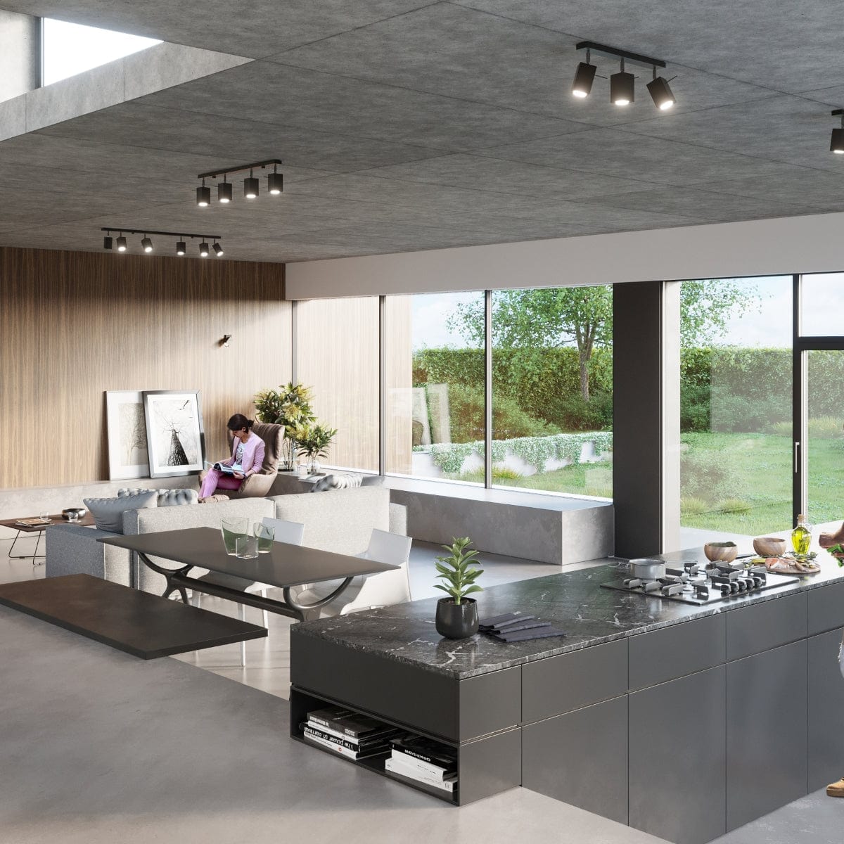 Merida Industrial Black Quad Spotlight - Justerbar Stål Vägg- och Taklampa - 25x25x16 cm