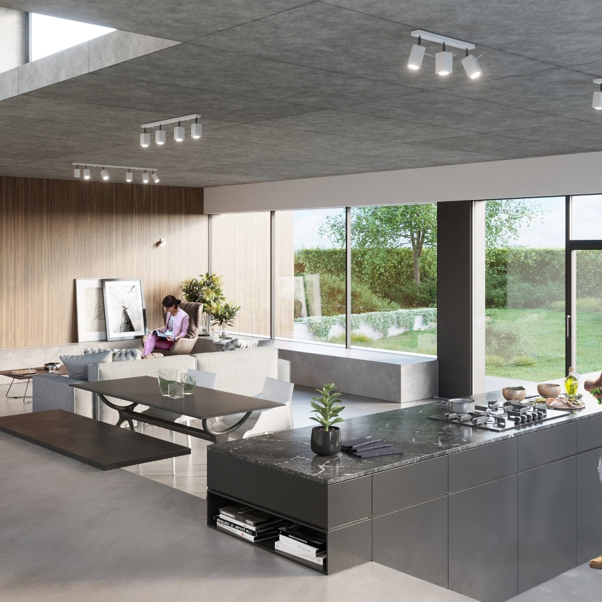 Merida Industrial White Fyrfaldig Spotlights - Justerbar Stål Taklampa, 25x25x16 cm