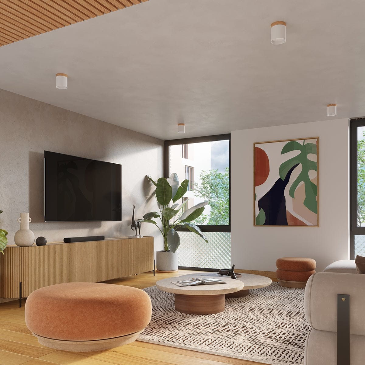 RIF Taklampa Vit - Elegant Design - Naturlig Träfinish - Mjuk LED-ljus - Energibesparande - Idealisk för Vardagsrum och Kontor