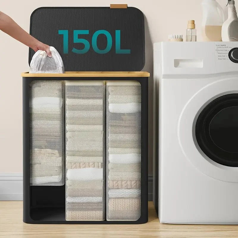 SortiSpace tvättkorg - 150L hopfällbar tvättkorg med 2 fack
