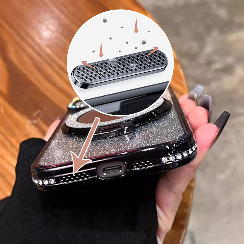 Telefonfodral med spegel magnetisk stativ glitter