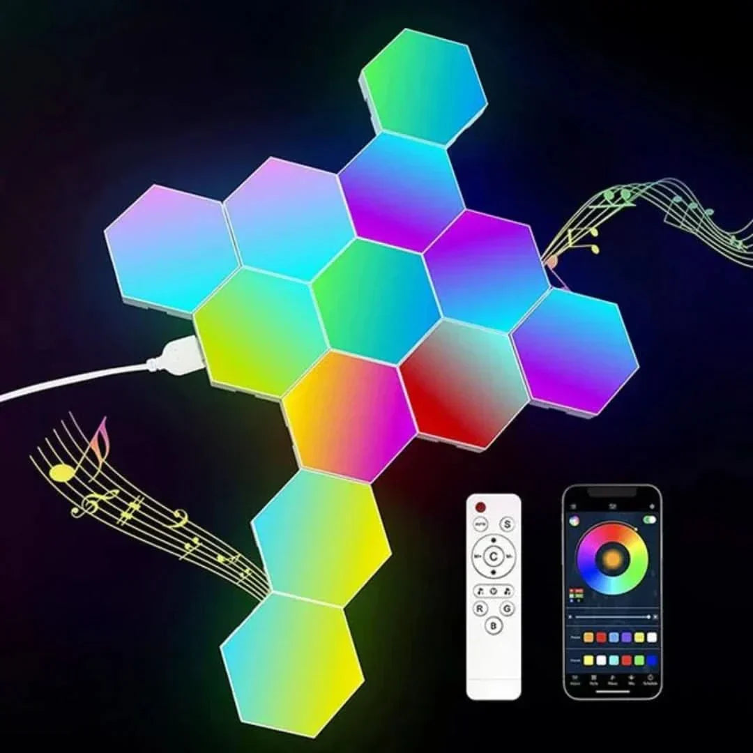 Interaktiva sexkantiga LED-paneler med RGB-färgkontroll och musiksynkronisering