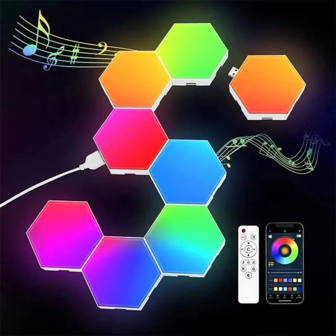 Interaktiva sexkantiga LED-paneler med RGB-färgkontroll och musiksynkronisering