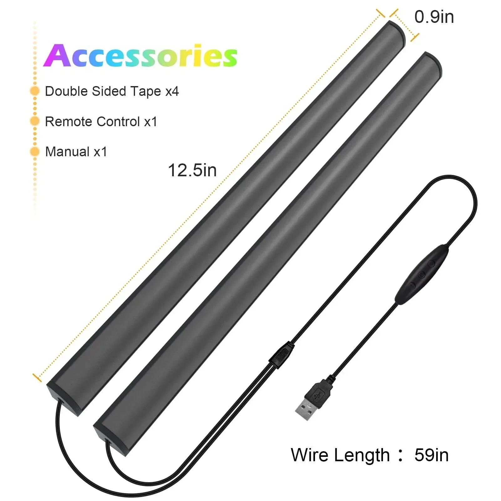 2-i-1 Under Monitor Ljuslist med Fjärrkontroll – RGB LED Skrivbord och Spel Belysning, Uppladdningsbar, Lätt Installation