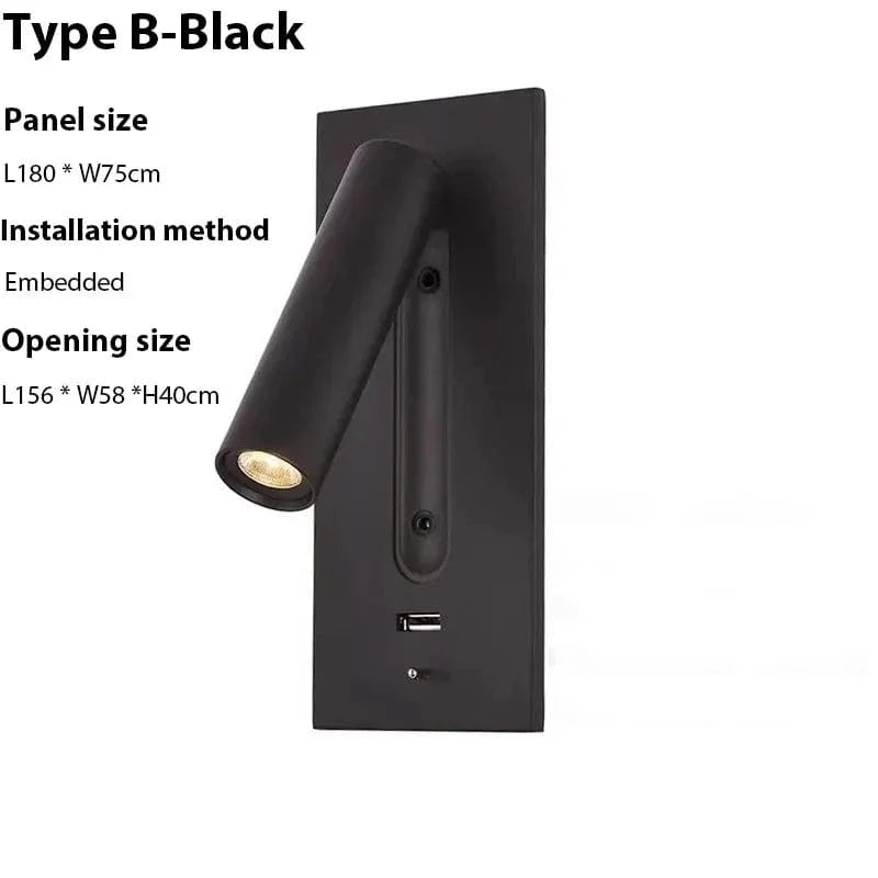 Justerbar USB-laddningsvägglampa med 350° rotation – Modern vägglampa för nattduksbord och hotellanvändning