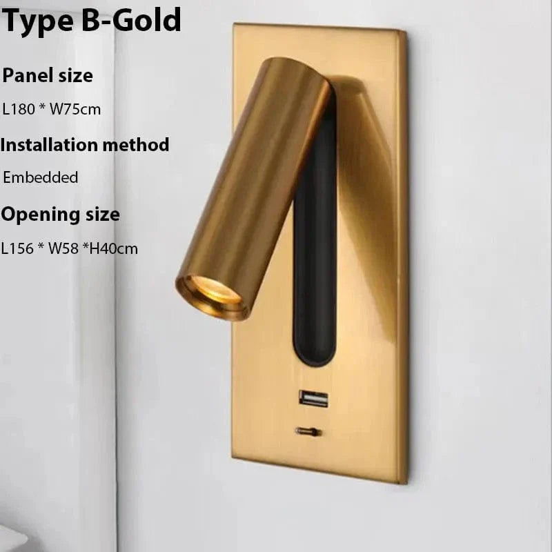 Justerbar USB-laddningsvägglampa med 350° rotation – Modern vägglampa för nattduksbord och hotellanvändning