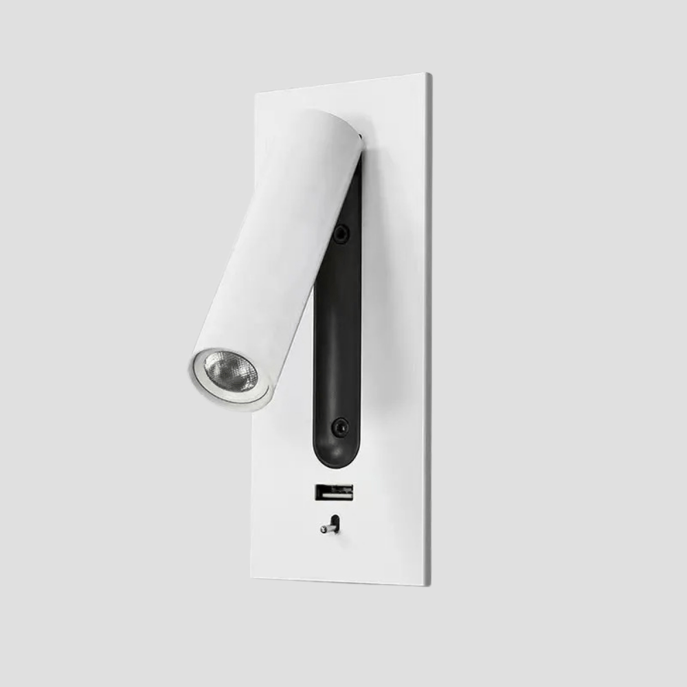 Justerbar USB-laddningsvägglampa med 350° rotation – Modern vägglampa för nattduksbord och hotellanvändning