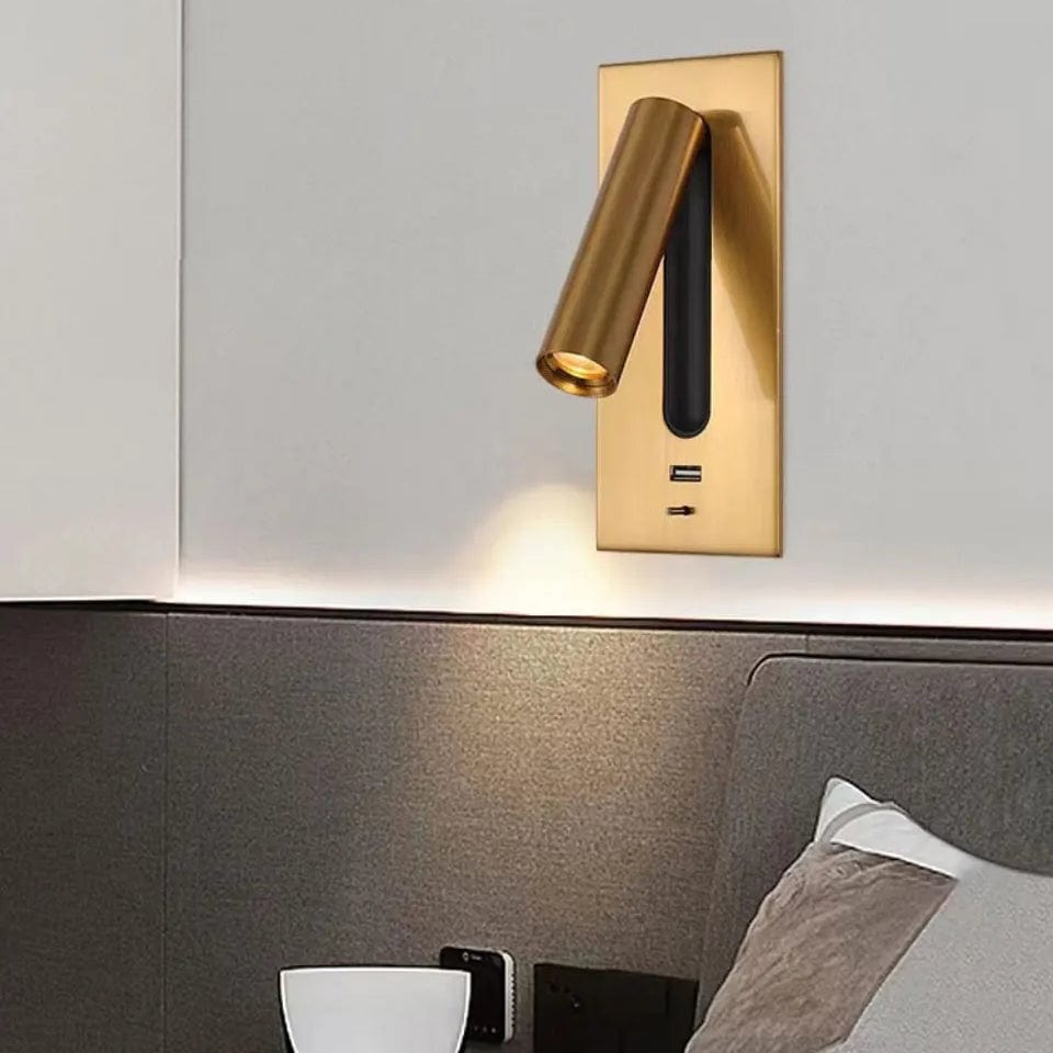 Justerbar USB-laddningsvägglampa med 350° rotation – Modern vägglampa för nattduksbord och hotellanvändning