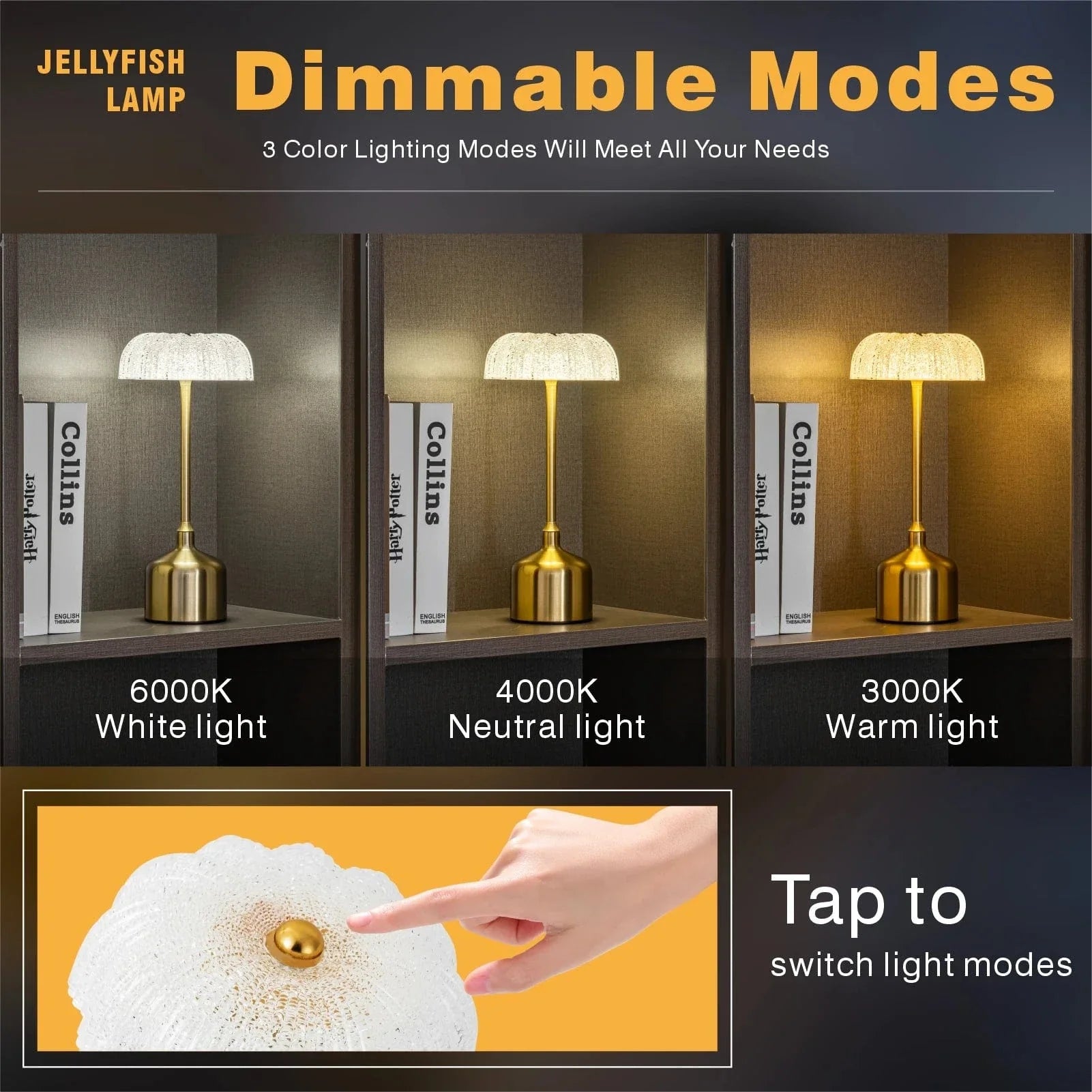 Trådlös LED-Bordslampa Med Touchkontroll – Laddningsbar - Dimmbar - 3 Belysningslägen - Elegant Metalldesign - Bärbar Nattlampa