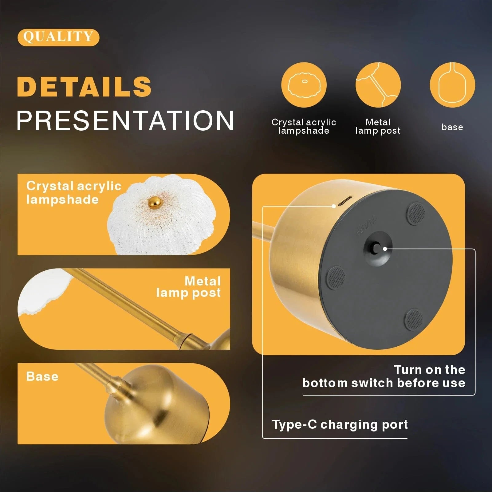 Trådlös LED-Bordslampa Med Touchkontroll – Laddningsbar - Dimmbar - 3 Belysningslägen - Elegant Metalldesign - Bärbar Nattlampa