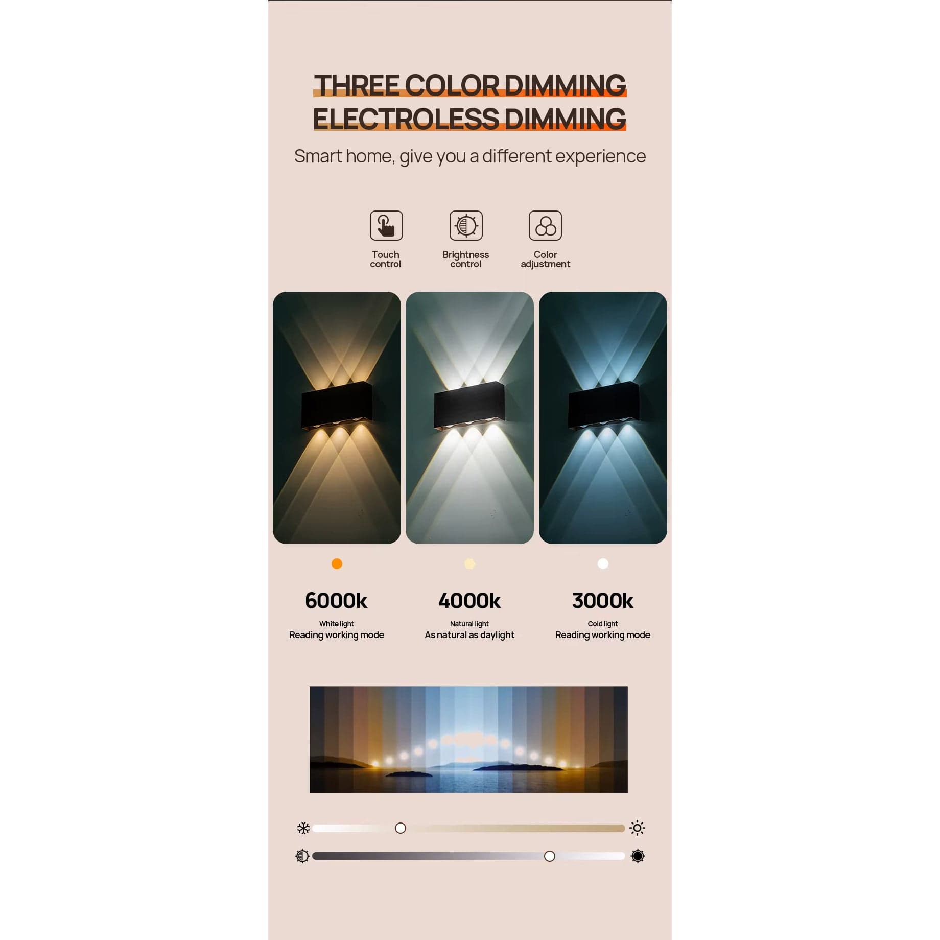 Trådlös LED-vägglampa med touchkontroll – Uppladdningsbar - Dimbar - Minimalistisk design - Tre färgtemperaturer - Inomhusbruk