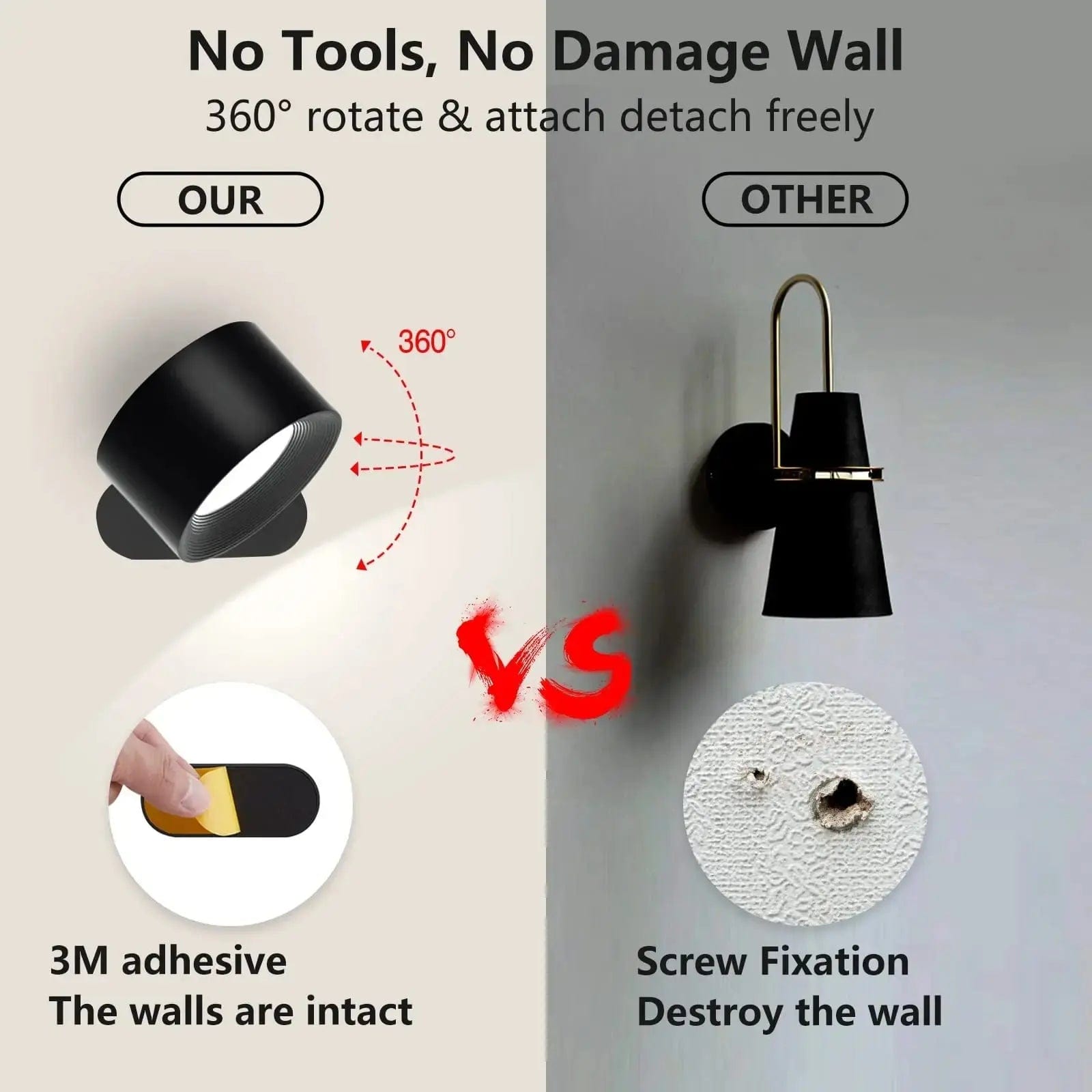 Batteridriven vägglampa - Uppladdningsbar vägglampa - Ambilume