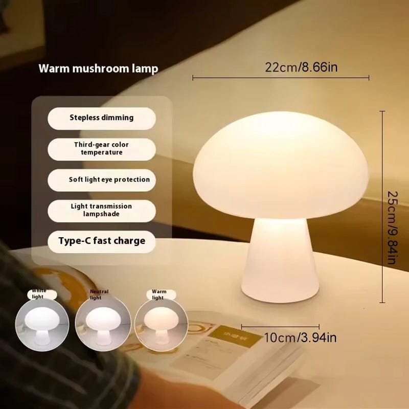 Dimbar Sladdlös Bordslampa - USB-Uppladdningsbar - Varm Vit Ljus - Modern Svamp Design - Kompakt Inomhusbelysning