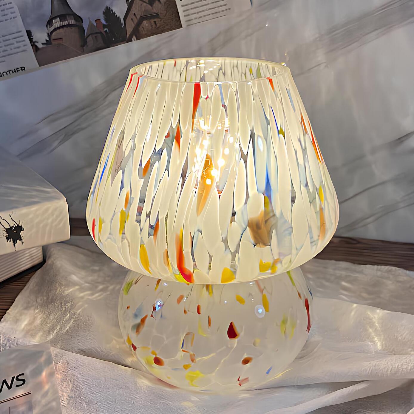 Hand-blåst glas svampbordslampa