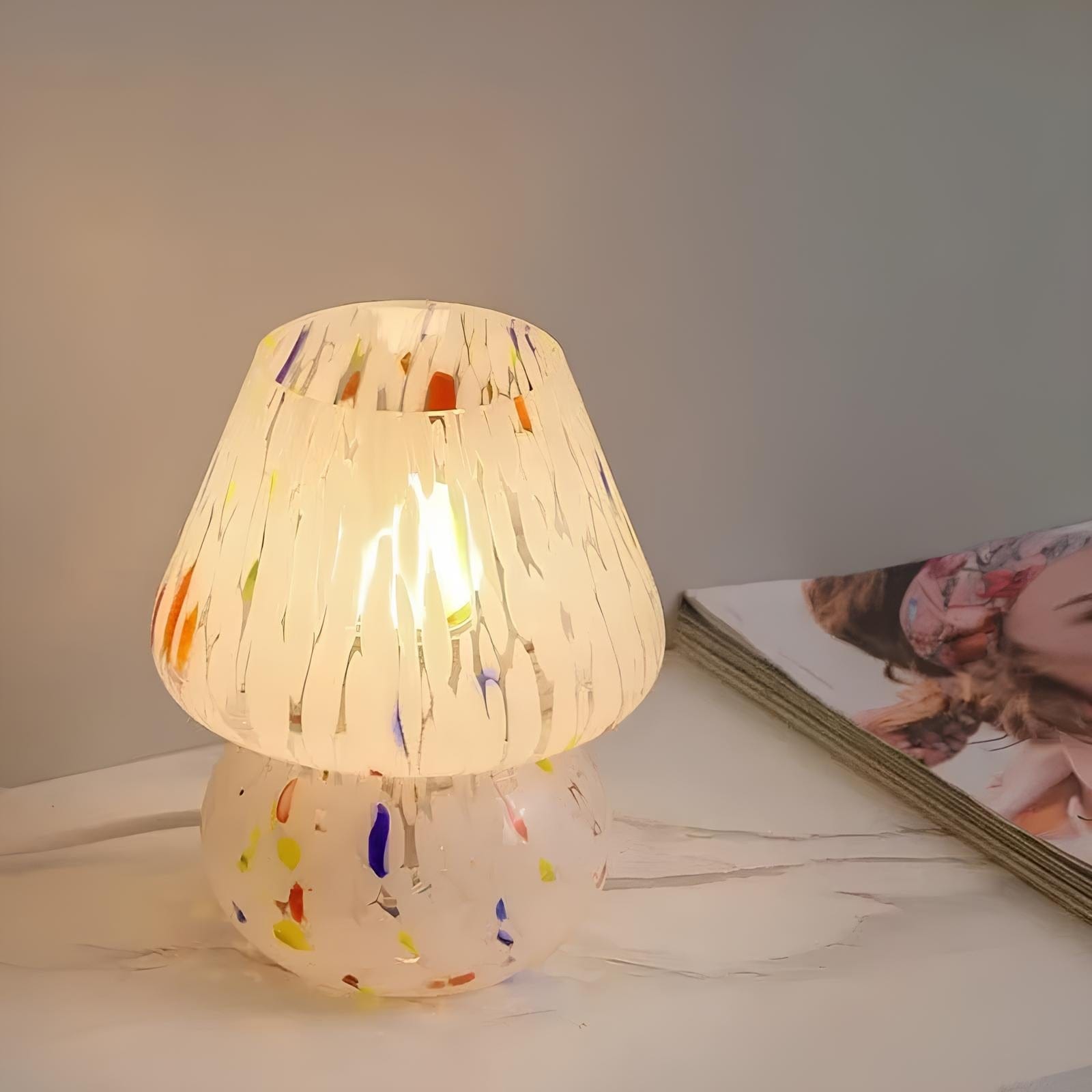 Hand-blåst glas svampbordslampa