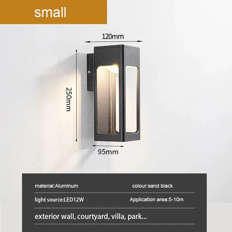 IP67 Vattentät 12W Svart Aluminium Utomhusvägglampa – Modern Utvändig Vägglampa för Trädgård och Veranda
