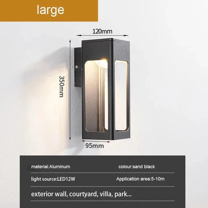IP67 Vattentät 12W Svart Aluminium Utomhusvägglampa – Modern Utvändig Vägglampa för Trädgård och Veranda