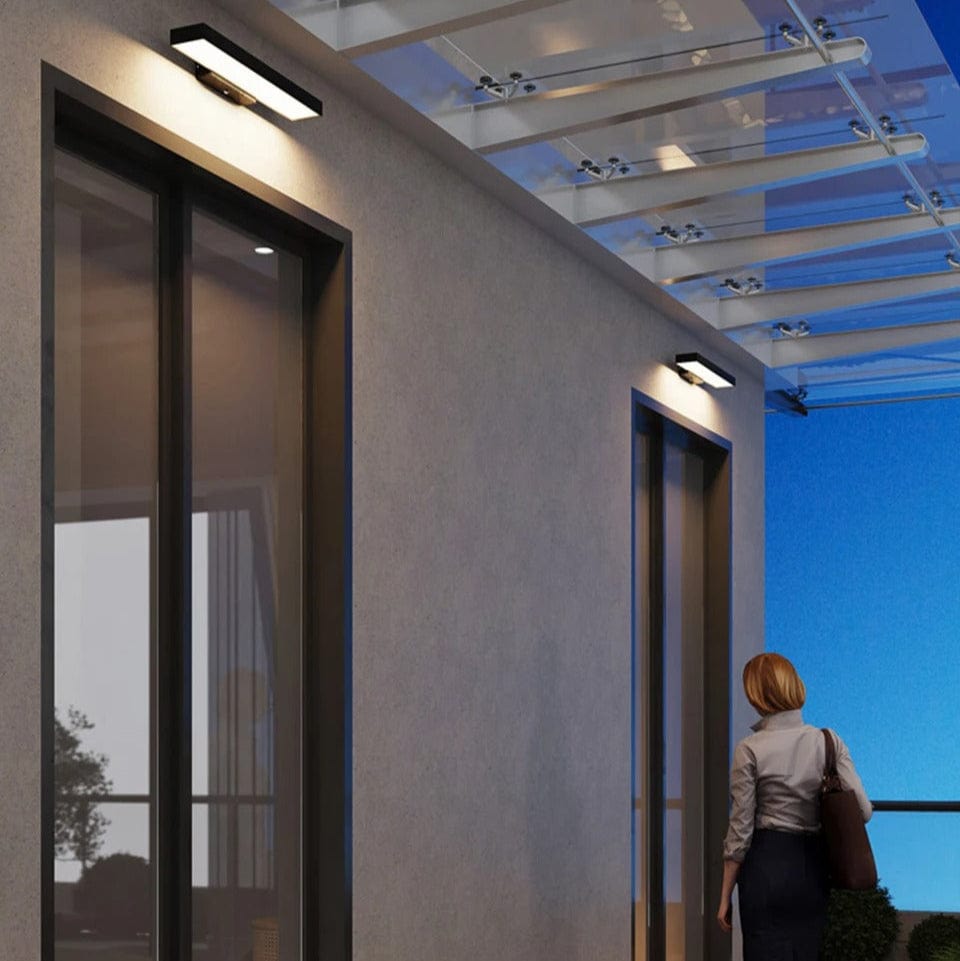 Moderna svarta LED utomhusvägglampor med rörelsesensor och skymning-till-gryning-funktion - Väderbeständig sconce för entré och garage