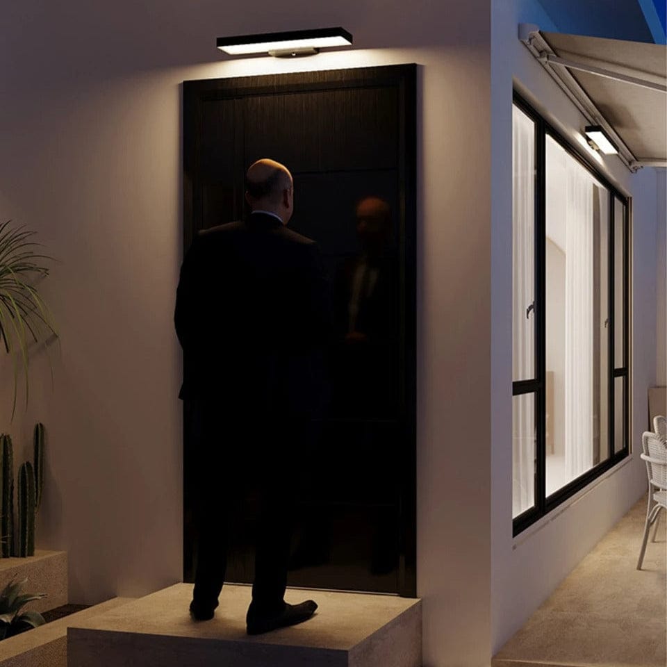 Moderna svarta LED utomhusvägglampor med rörelsesensor och skymning-till-gryning-funktion - Väderbeständig sconce för entré och garage