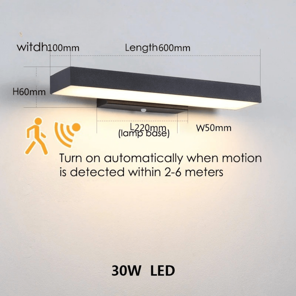 Moderna svarta LED utomhusvägglampor med rörelsesensor och skymning-till-gryning-funktion - Väderbeständig sconce för entré och garage