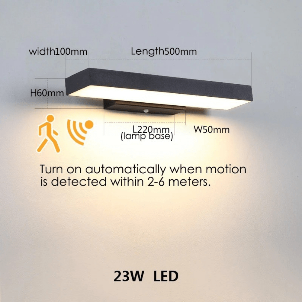Moderna svarta LED utomhusvägglampor med rörelsesensor och skymning-till-gryning-funktion - Väderbeständig sconce för entré och garage