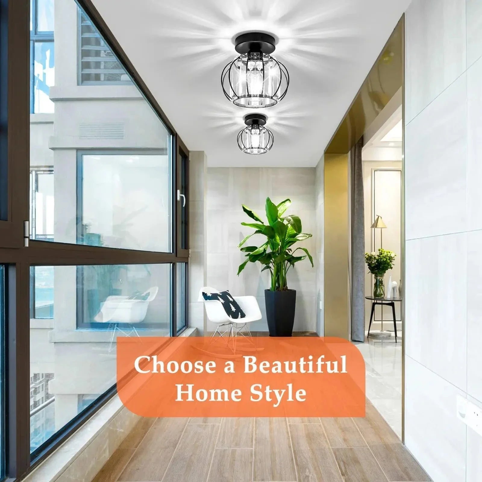 Modern Flush Mount Ceiling Light Fixture – K9 Crystal - LED Kompatibel - Elegant Design - Inomhusbruk - Polerad Krom Finish