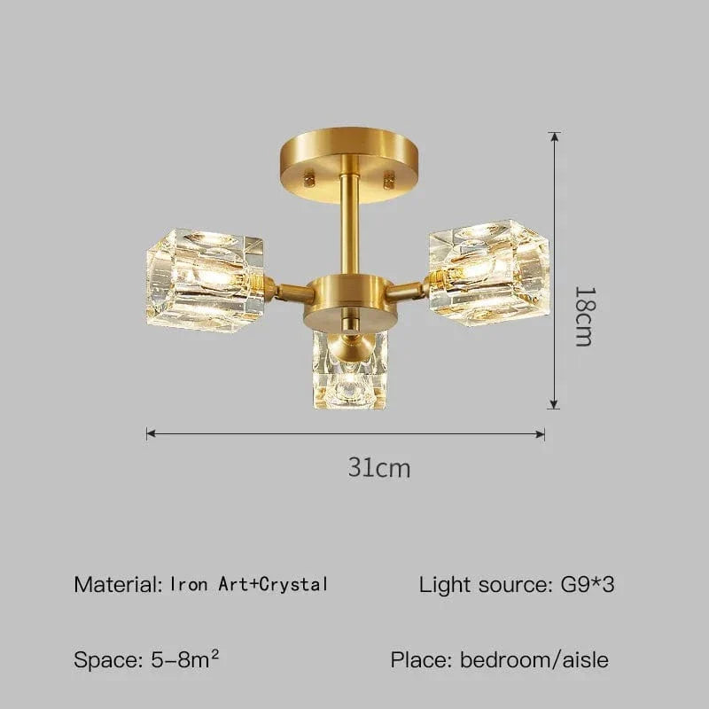 Modern guld kristallkrona – G9-baserad semi flush mount taklampa för vardagsrum, matsal, kök