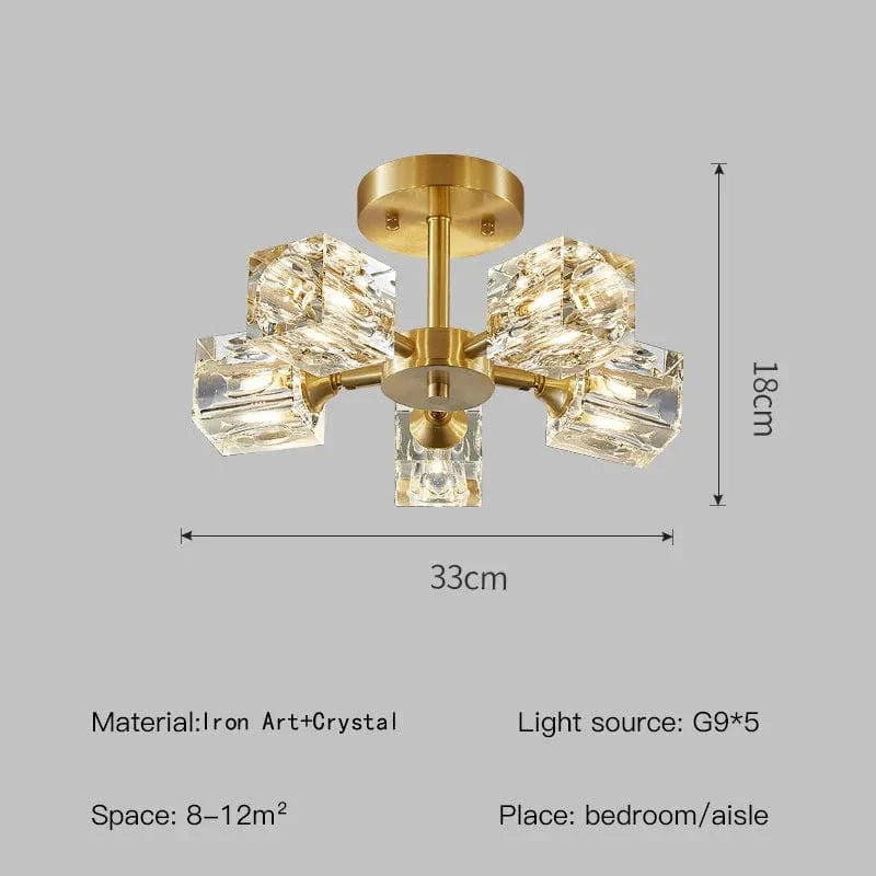 Modern guld kristallkrona – G9-baserad semi flush mount taklampa för vardagsrum, matsal, kök
